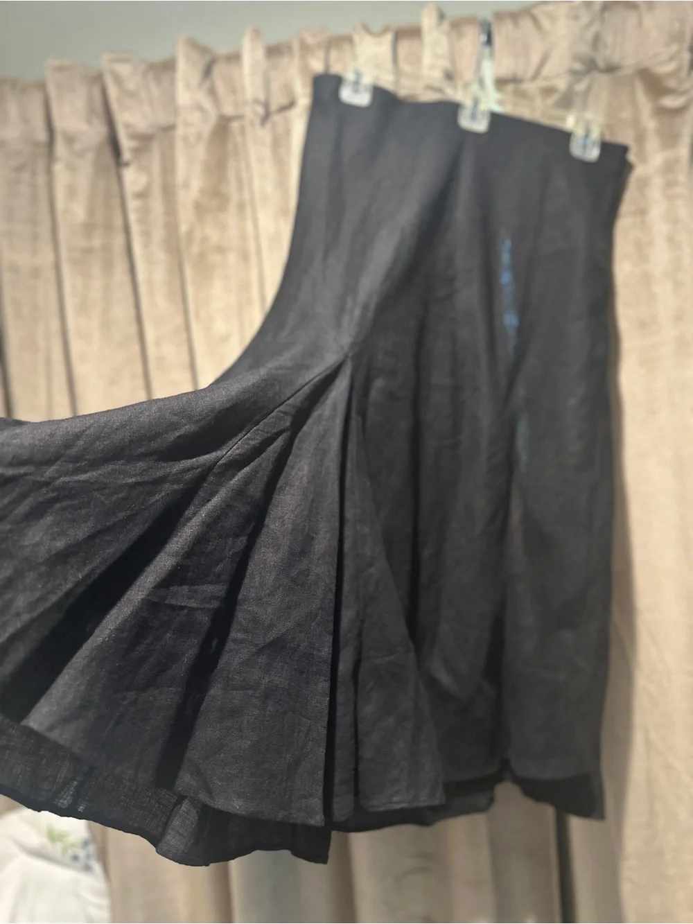 J. Crew Black A-Line Gwyneth Flounce-Hem Linen Skirt
